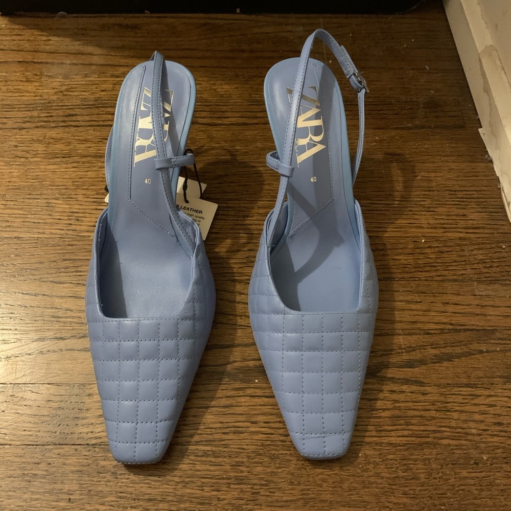 NWT Zara Quilted Leather Slingback Heels - Size 9 - Picture 2 of 5